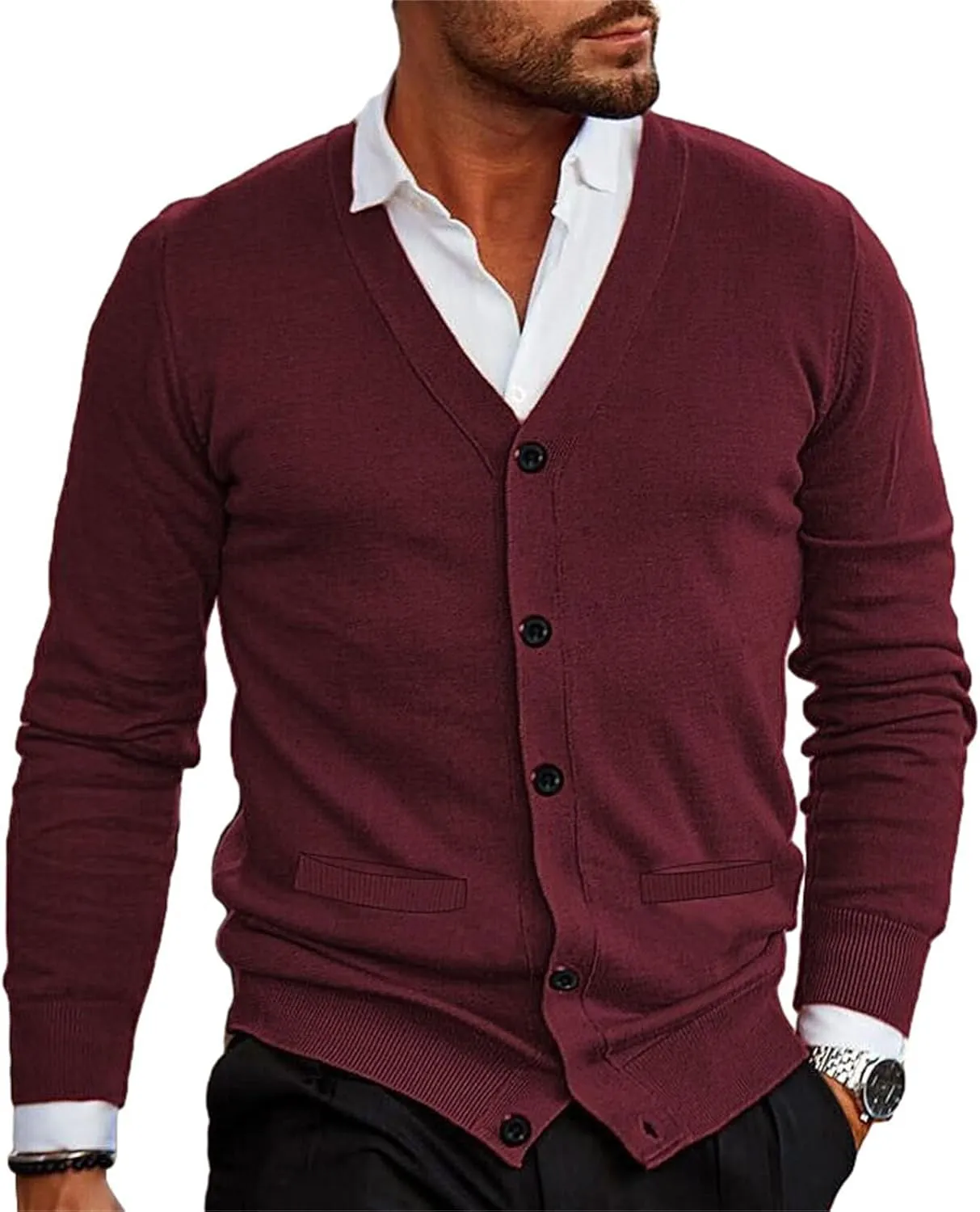 Mens Loose Button Up Knit Cardigan Soft Lightweight V-Neck Long Sleeve Sweater Basic Designed Knitted Outwear