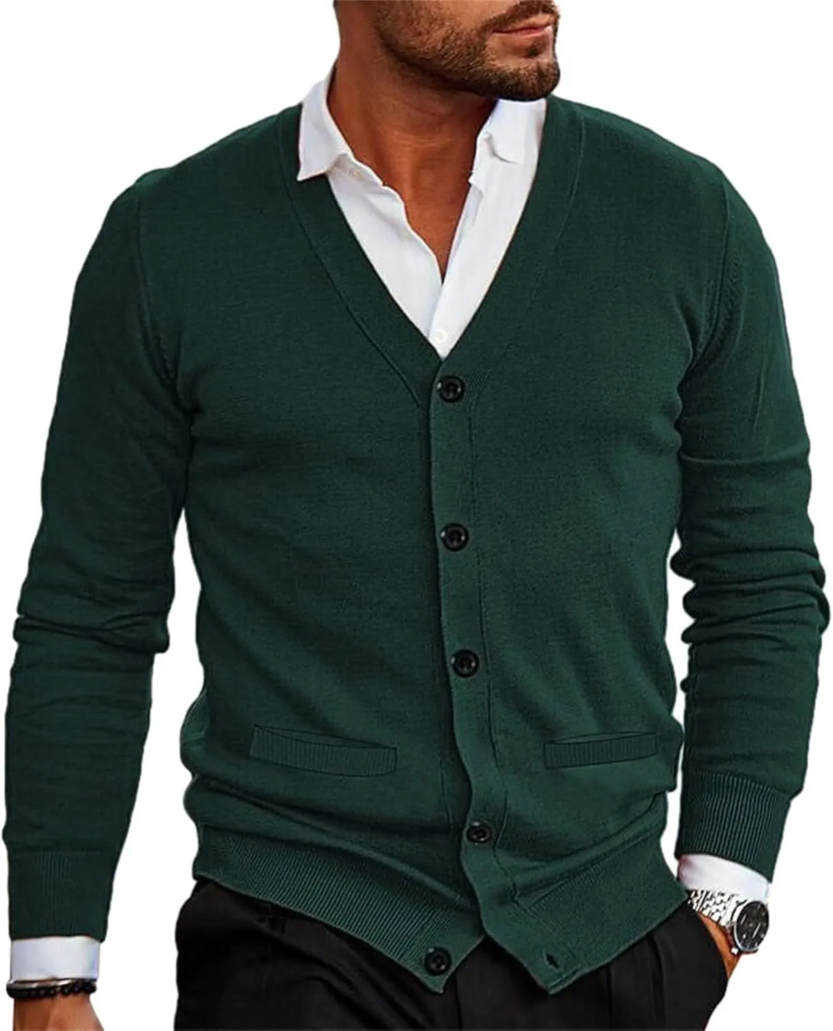 Mens Loose Button Up Knit Cardigan Soft Lightweight V-Neck Long Sleeve Sweater Basic Designed Knitted Outwear