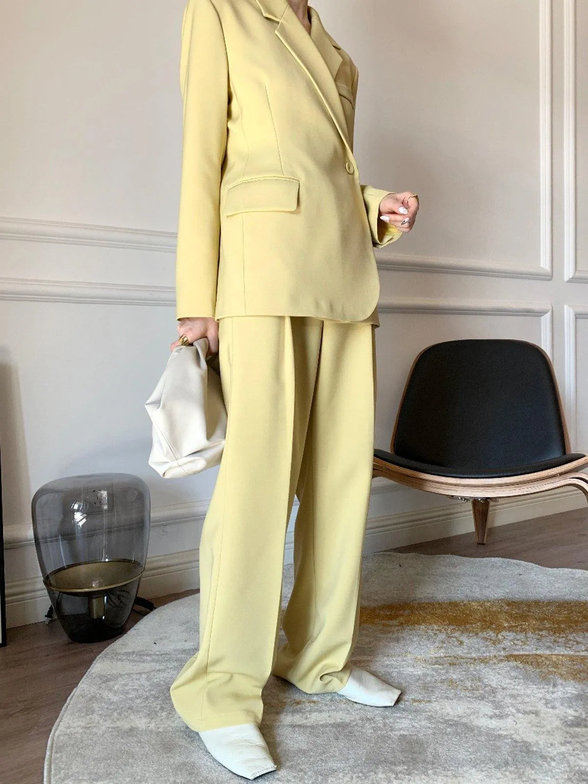 Notch Lapel Single Button Blazer - Yellow