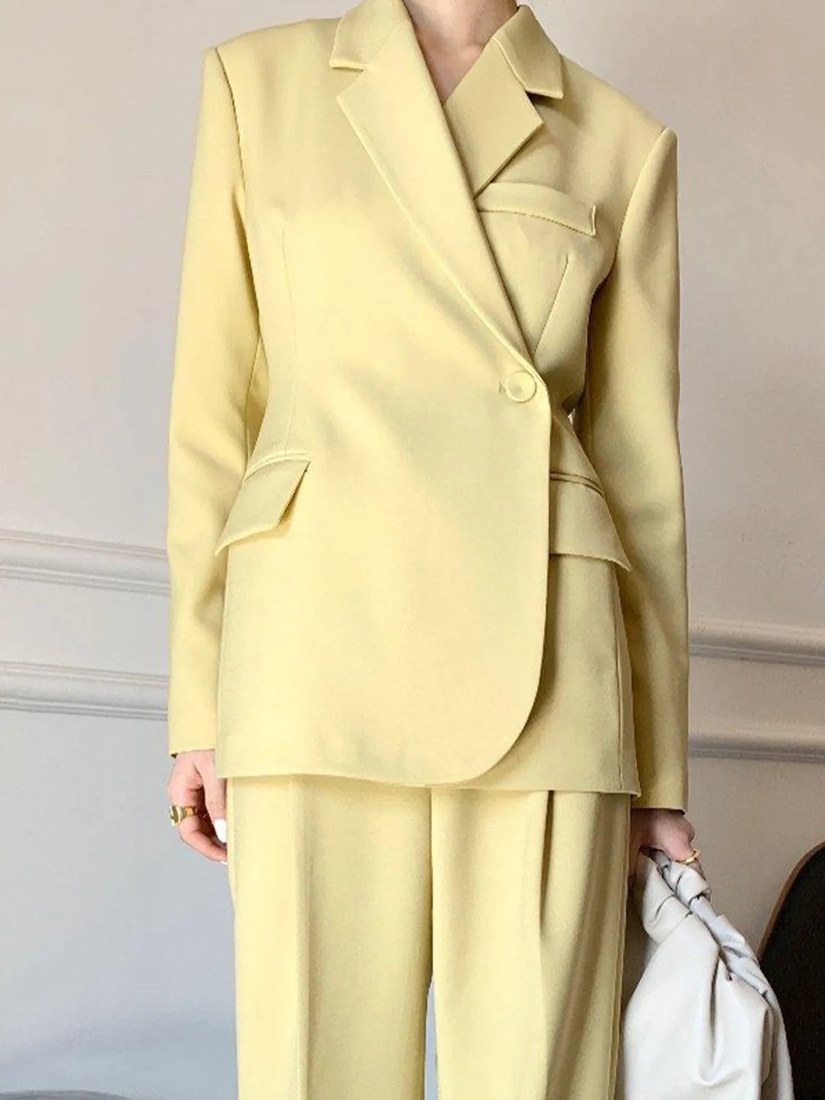Notch Lapel Single Button Blazer - Yellow