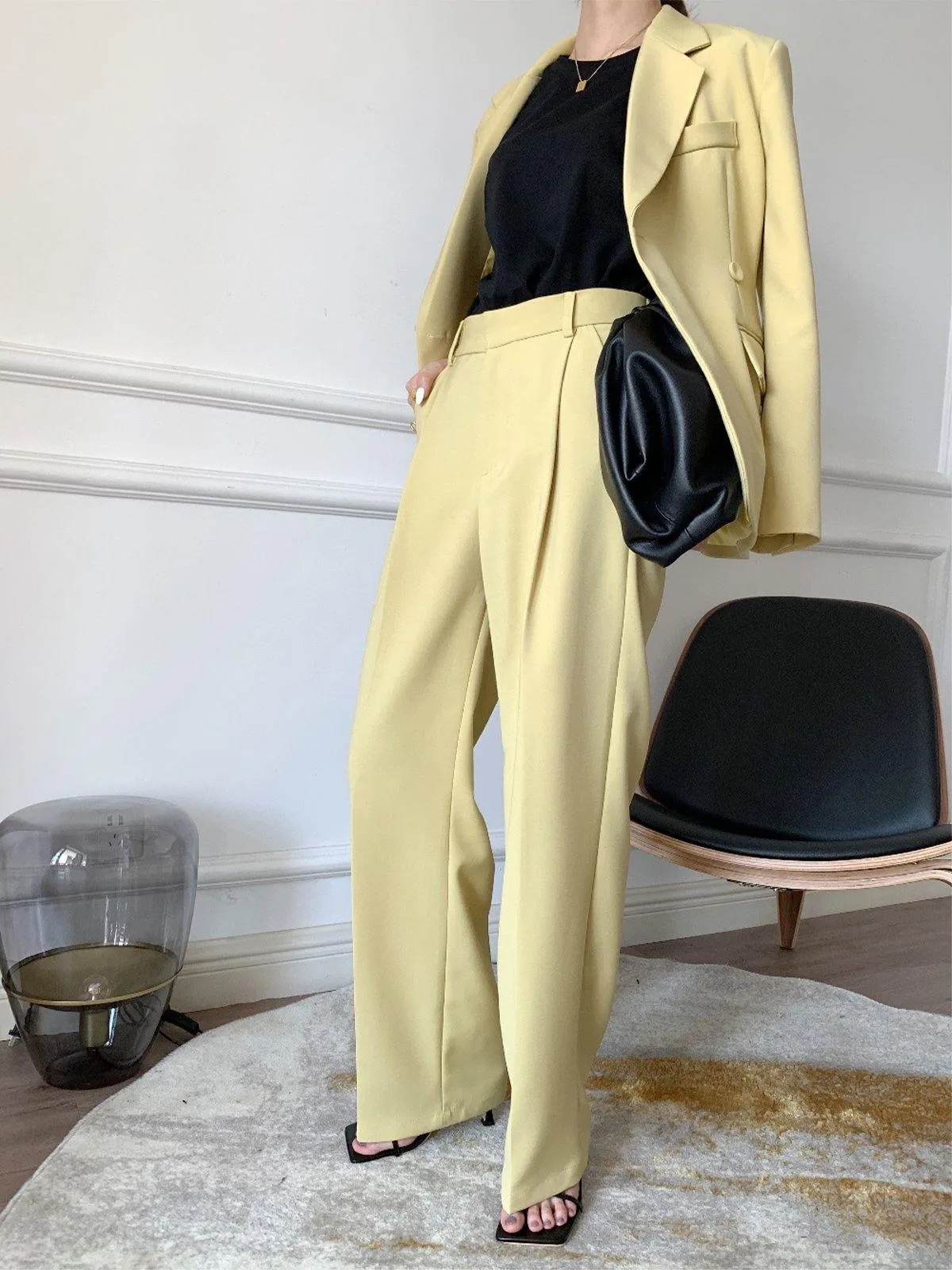 Notch Lapel Single Button Blazer - Yellow