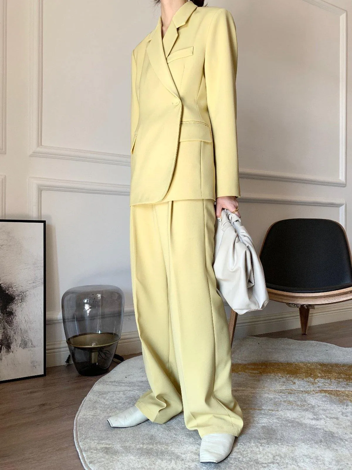 Notch Lapel Single Button Blazer - Yellow