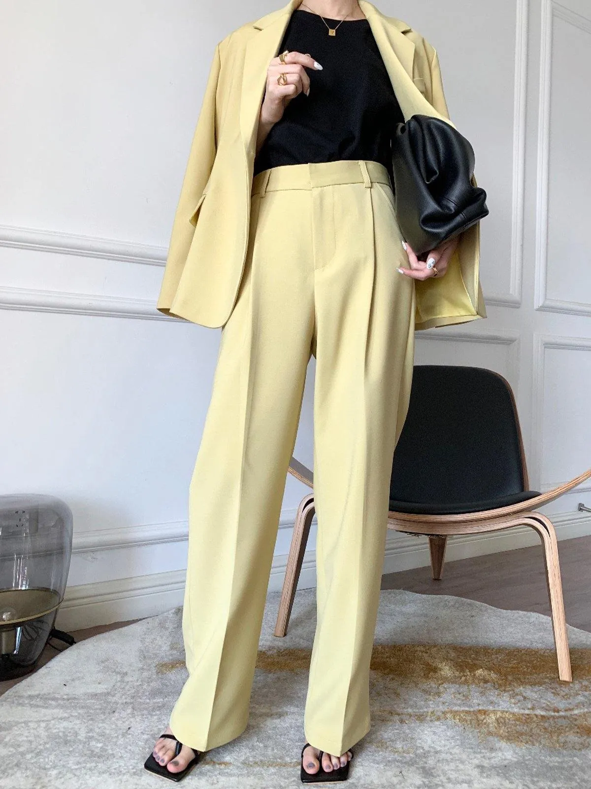 Notch Lapel Single Button Blazer - Yellow