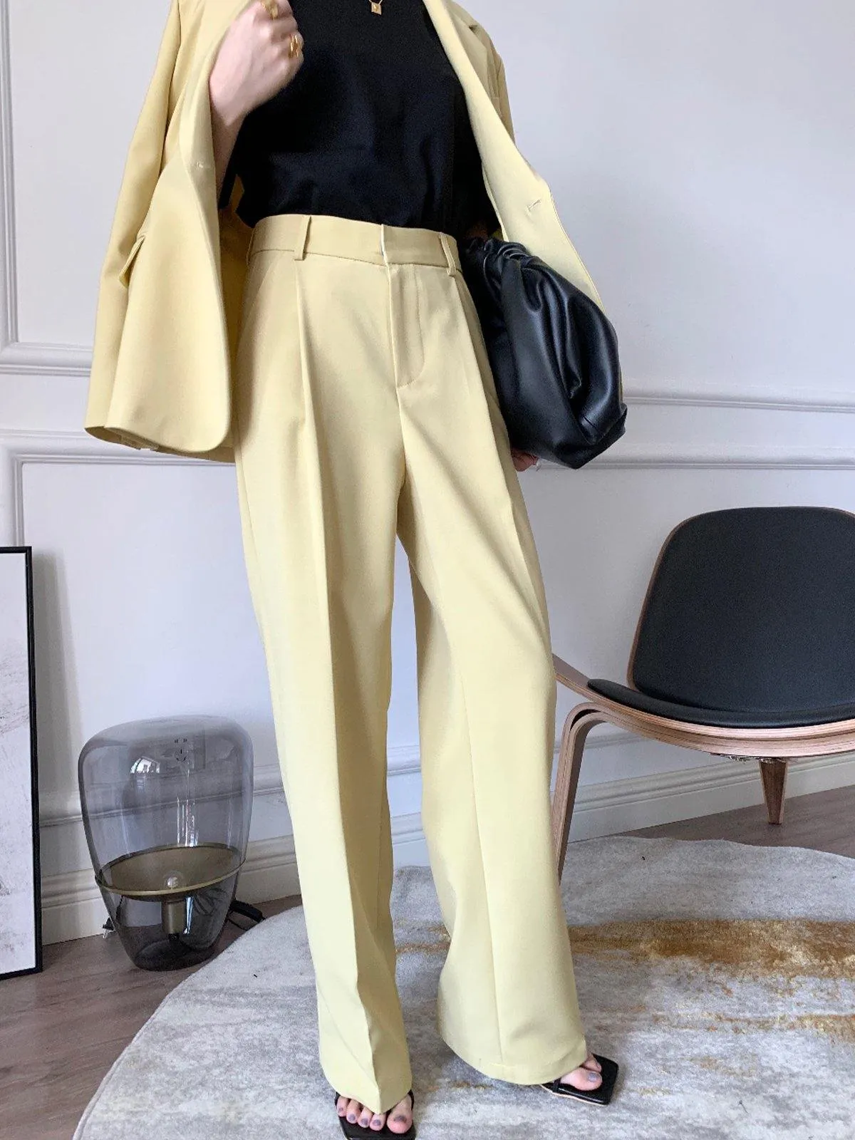 Notch Lapel Single Button Blazer - Yellow