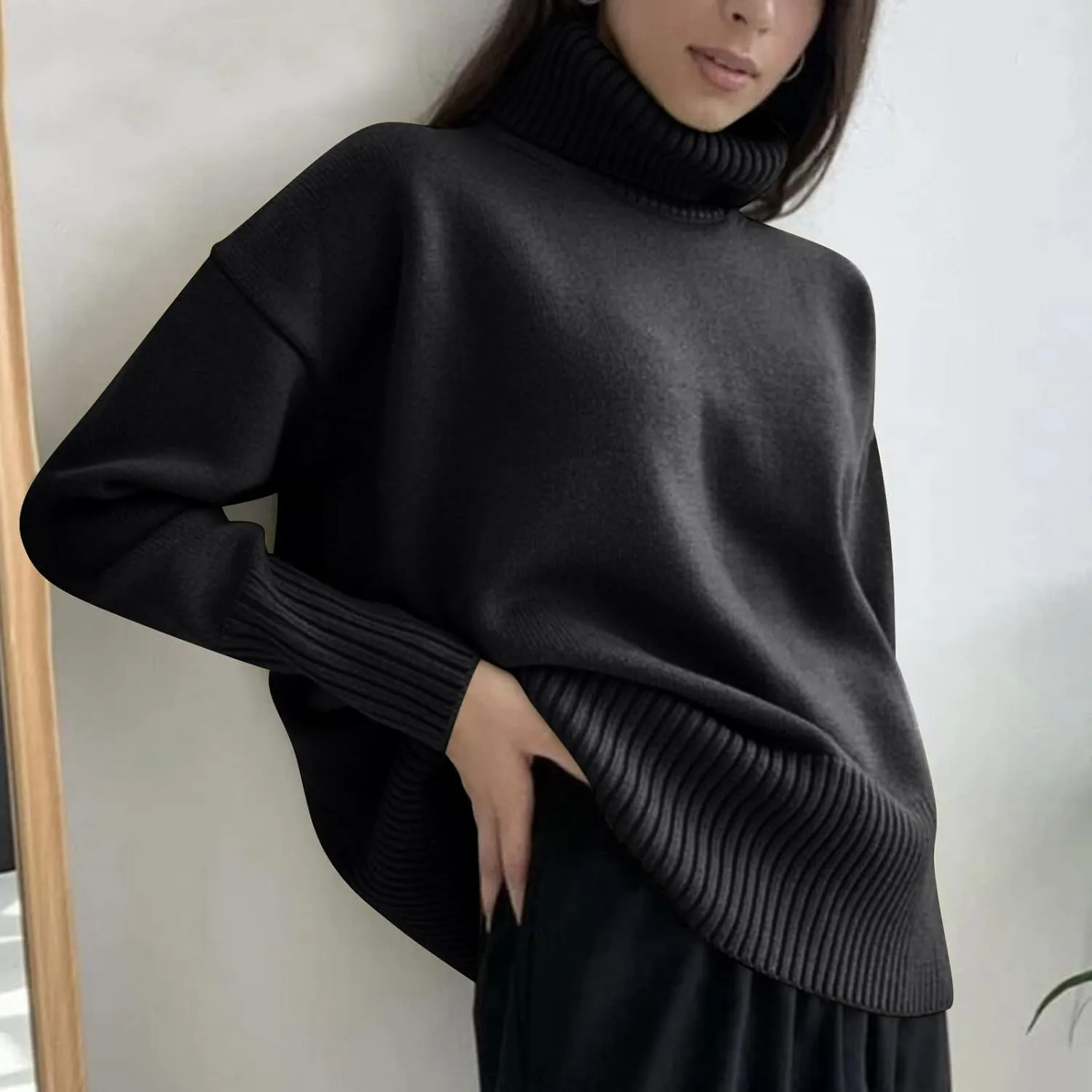 Oversized Turtleneck Sweater for Women Loose Casual Long Sleeve Knitted Fall Winter Soft Warm Pullover Jumper Tops