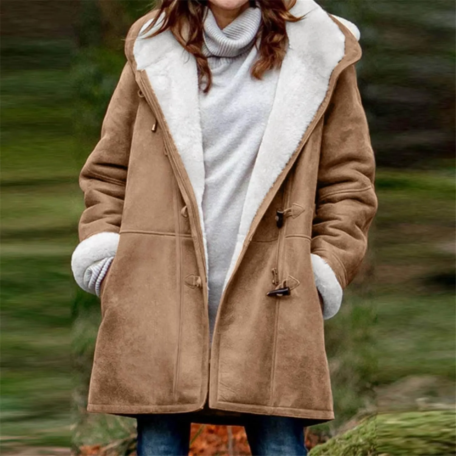 Plus Size Winter Coats for Women 2023 Warm Sherpa Fleece Lined Distressed Jackets Faux Suede Hooded Parka Outerwear