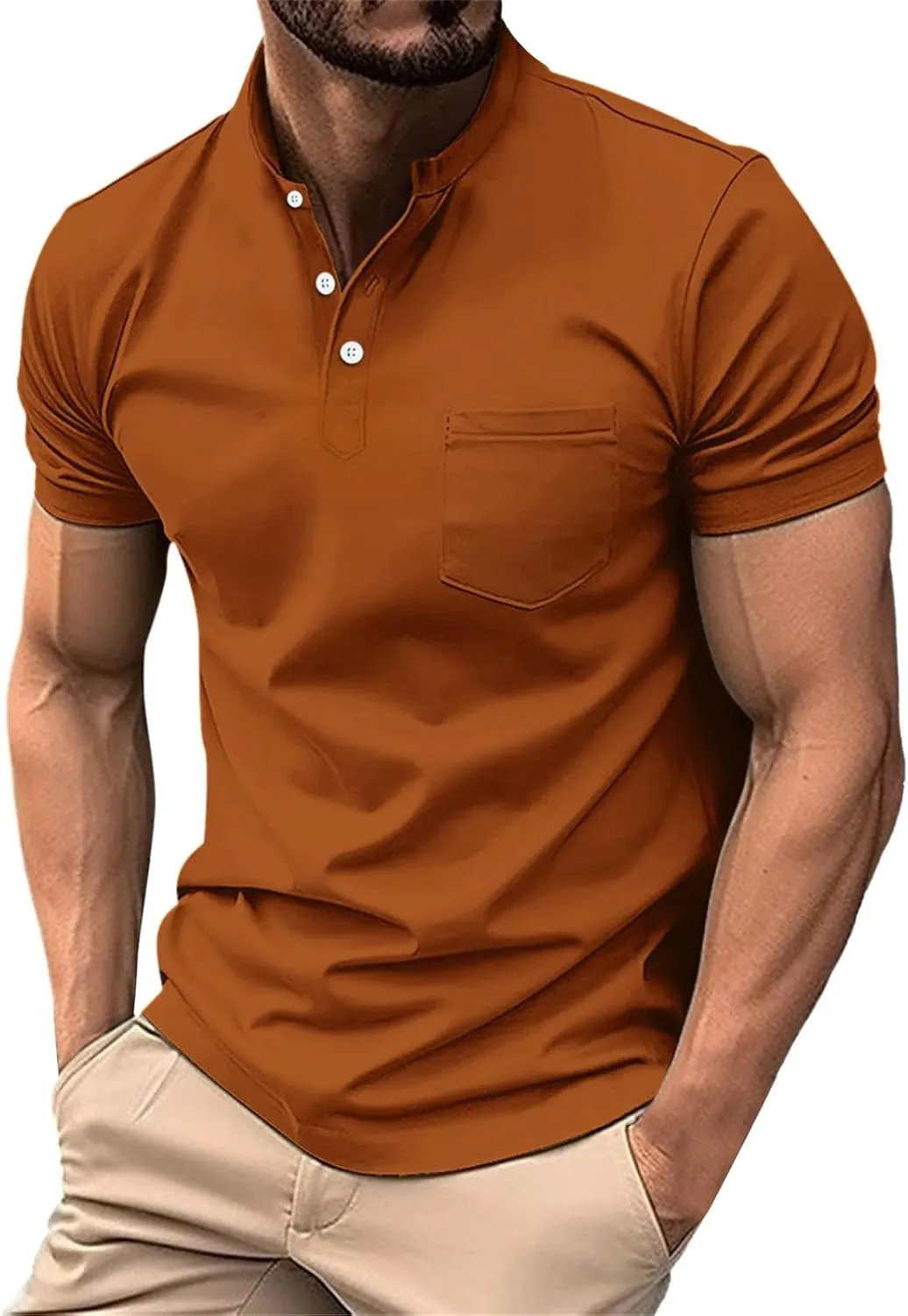 Short Sleeve Muscle Henley T-Shirts for Men Casual Cotton Gym Workout Athletic V Neck Tees Quick Dry Summer Work Polo Shirts