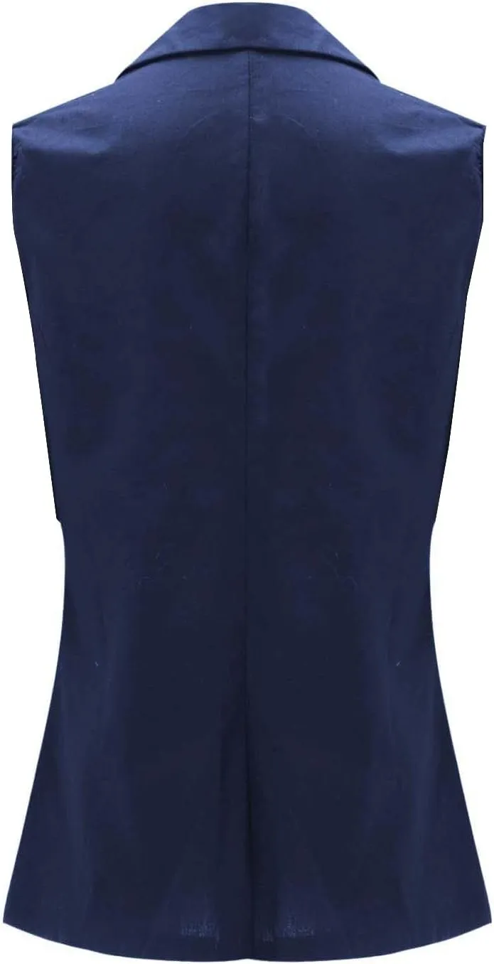 Sleeveless Blazers for Women Summer Casual Open Front Work Office Tops Solid Color Lapel Button Lightweight Jackets