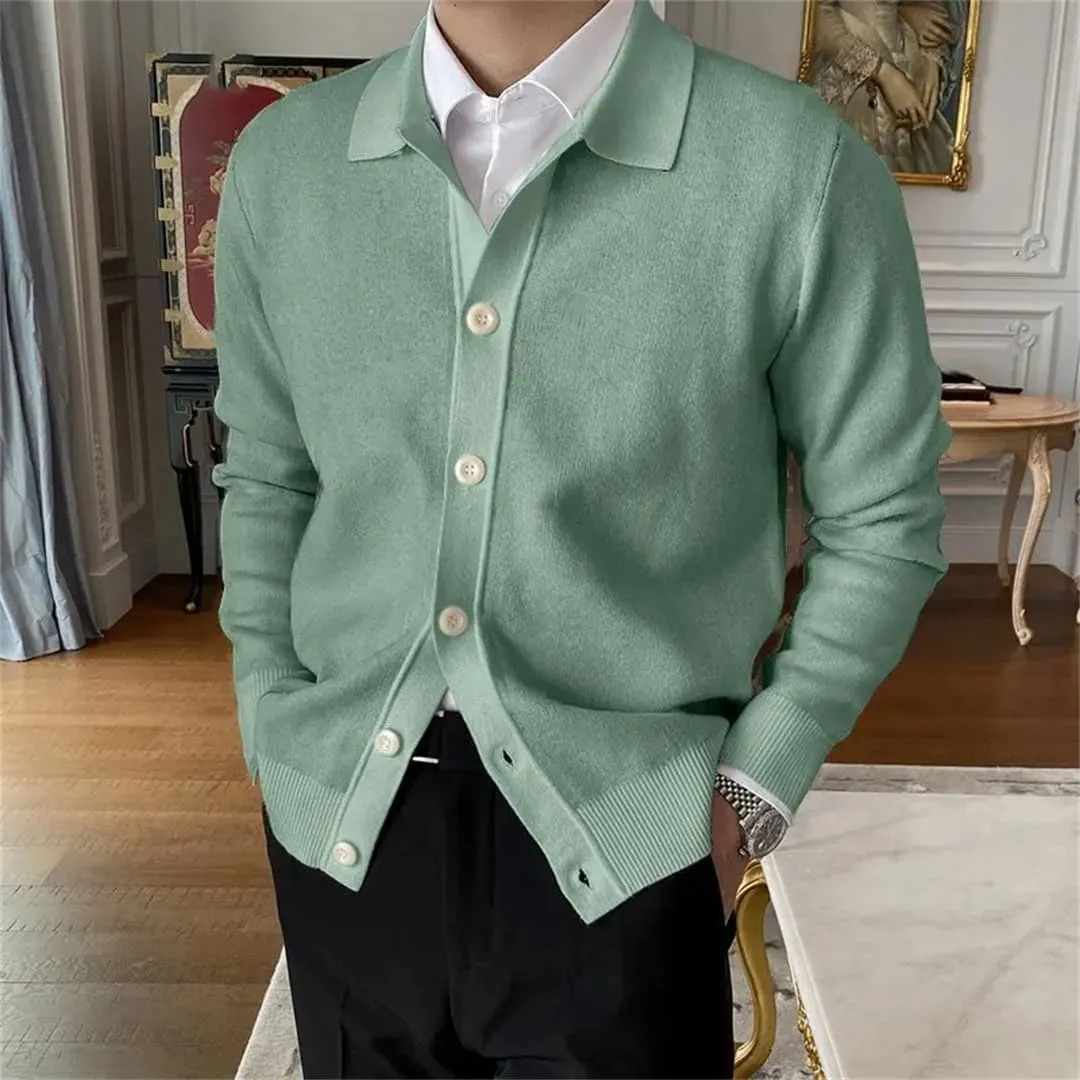 Wjnvfioo Mens Solid Cardigan Sweater Long Sleeve Button Down Casual Collared Slim Fit Knit Sweater