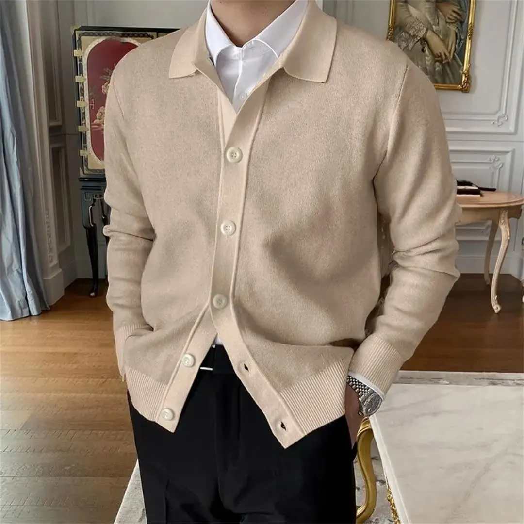Wjnvfioo Mens Solid Cardigan Sweater Long Sleeve Button Down Casual Collared Slim Fit Knit Sweater