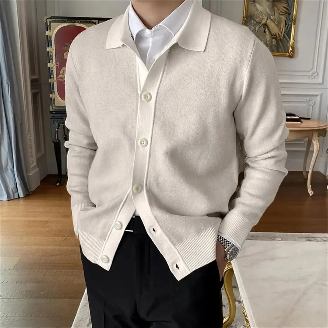Wjnvfioo Mens Solid Cardigan Sweater Long Sleeve Button Down Casual Collared Slim Fit Knit Sweater