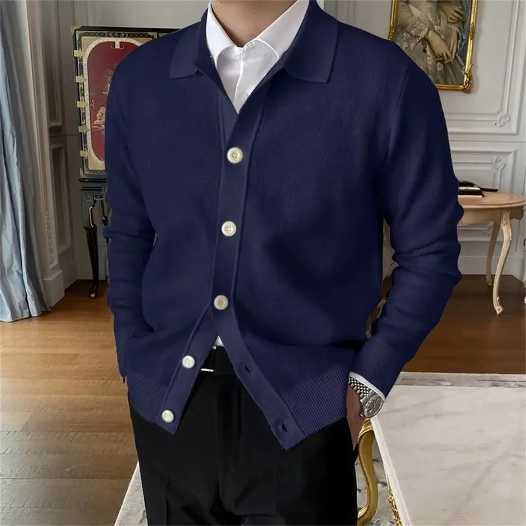 Wjnvfioo Mens Solid Cardigan Sweater Long Sleeve Button Down Casual Collared Slim Fit Knit Sweater