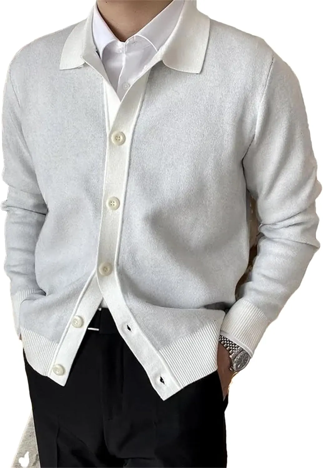 Wjnvfioo Mens Solid Cardigan Sweater Long Sleeve Button Down Casual Collared Slim Fit Knit Sweater