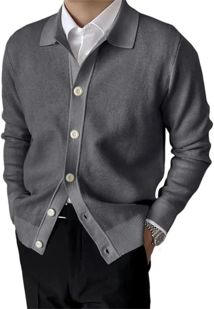 Wjnvfioo Mens Solid Cardigan Sweater Long Sleeve Button Down Casual Collared Slim Fit Knit Sweater