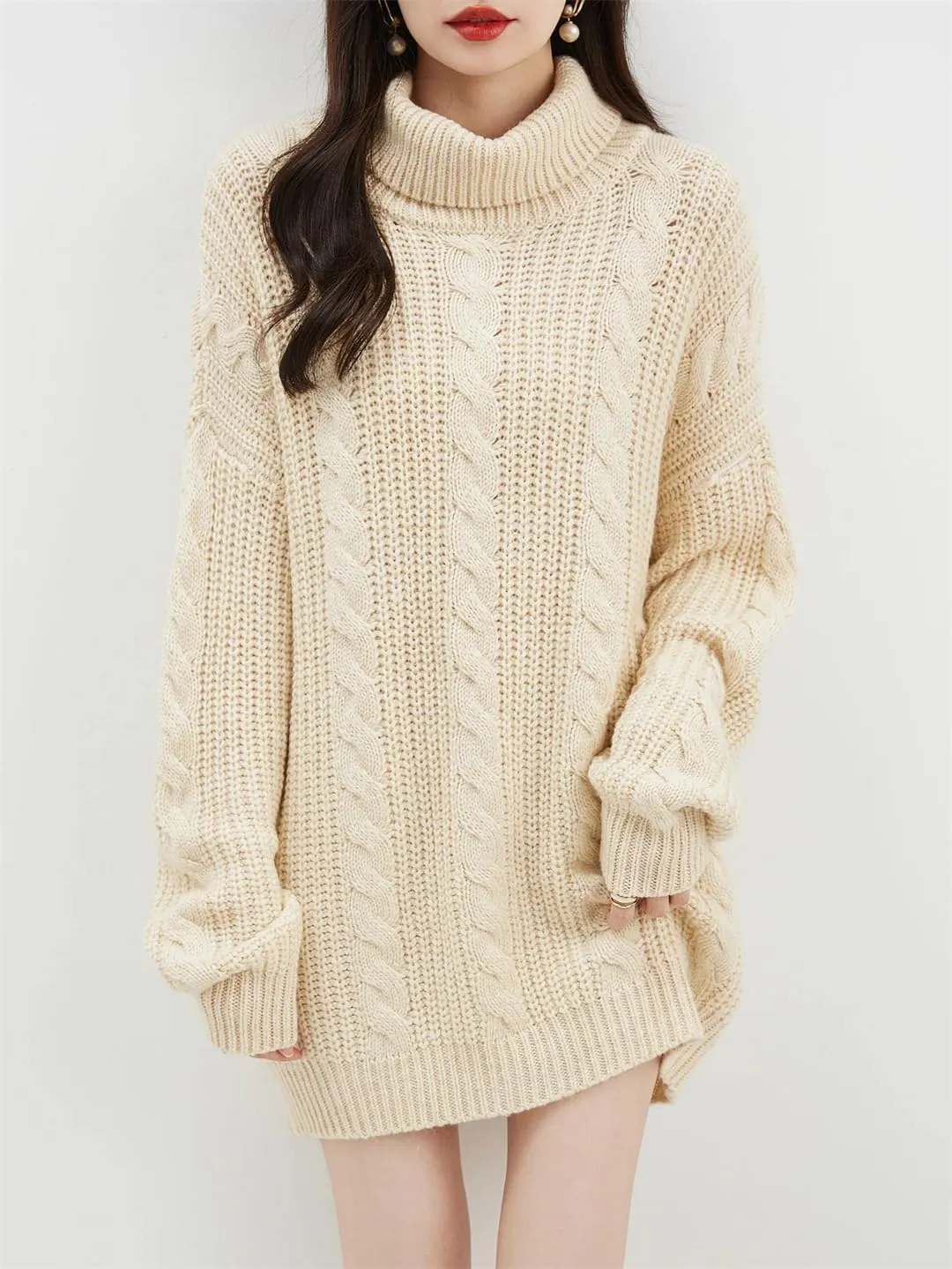 Women Merino Wool Turtleneck Sweater Oversized Pullover Soft Long Sleeve Knit Sweaters