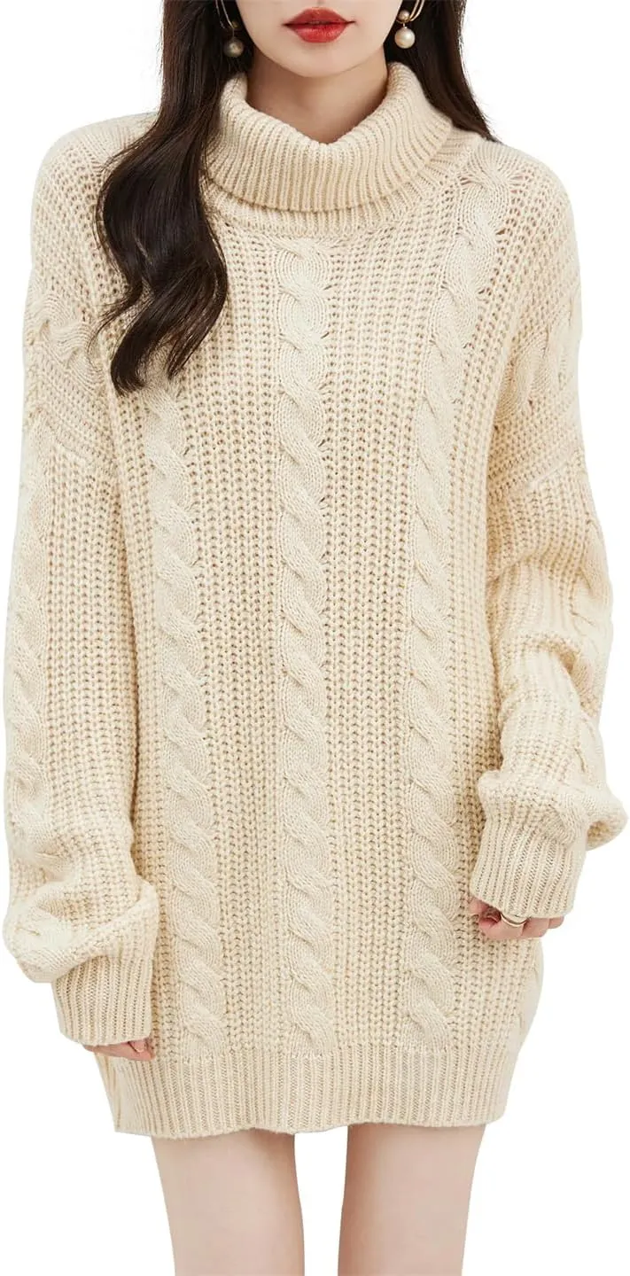 Women Merino Wool Turtleneck Sweater Oversized Pullover Soft Long Sleeve Knit Sweaters