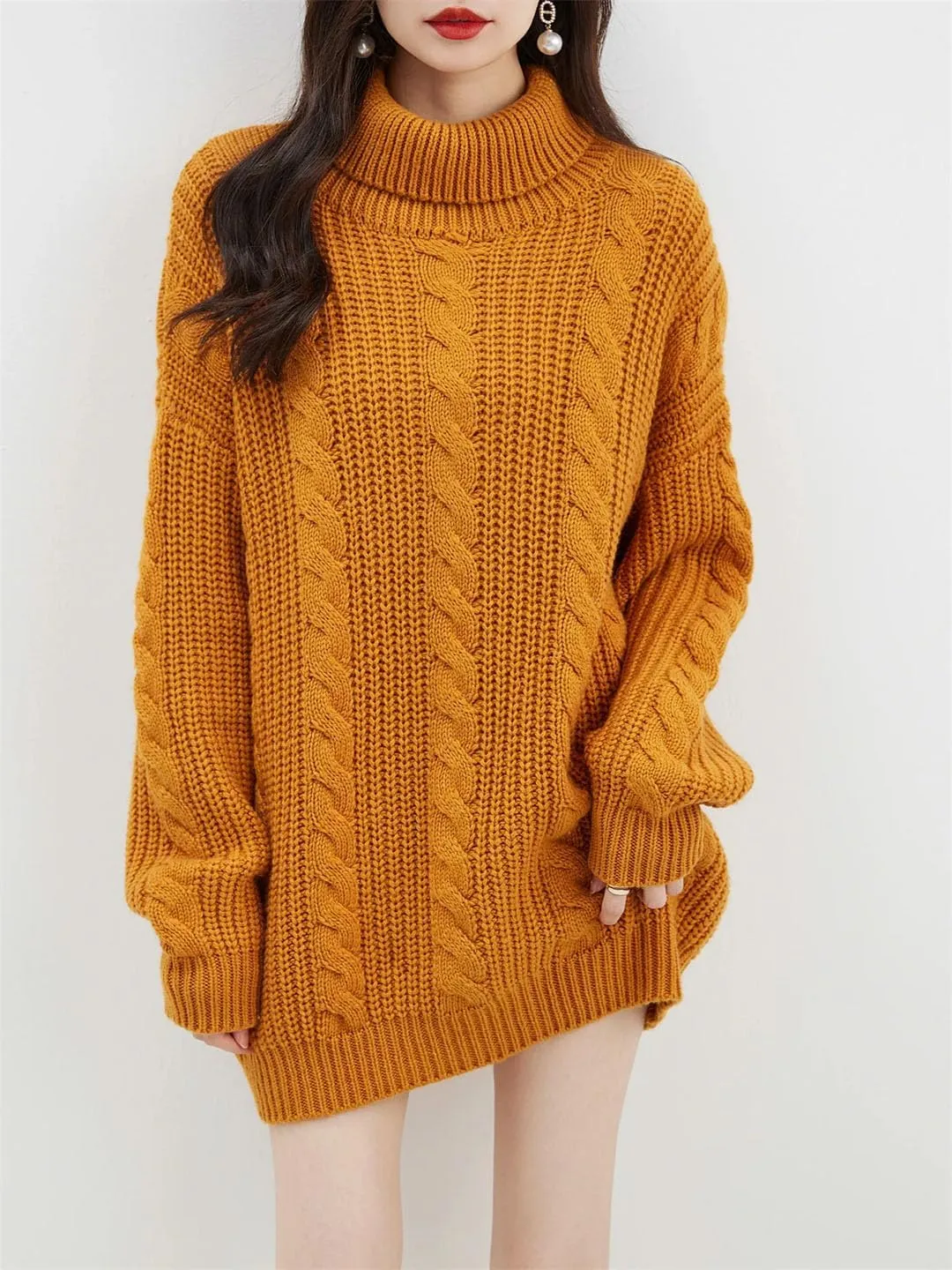 Women Merino Wool Turtleneck Sweater Oversized Pullover Soft Long Sleeve Knit Sweaters