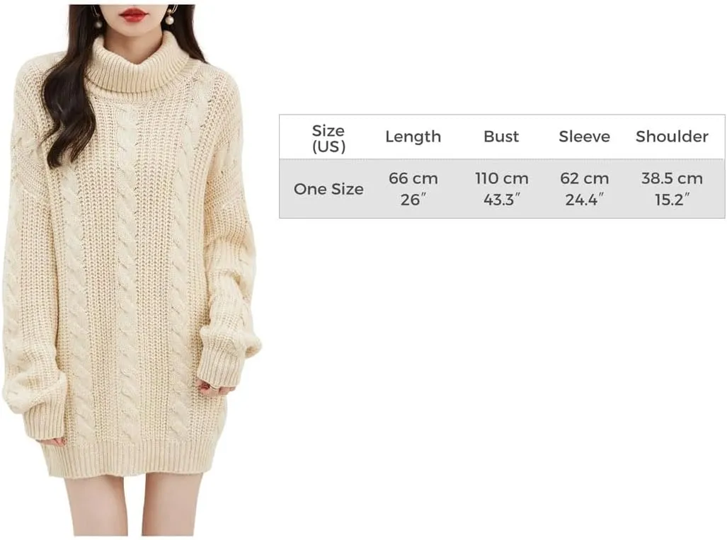 Women Merino Wool Turtleneck Sweater Oversized Pullover Soft Long Sleeve Knit Sweaters