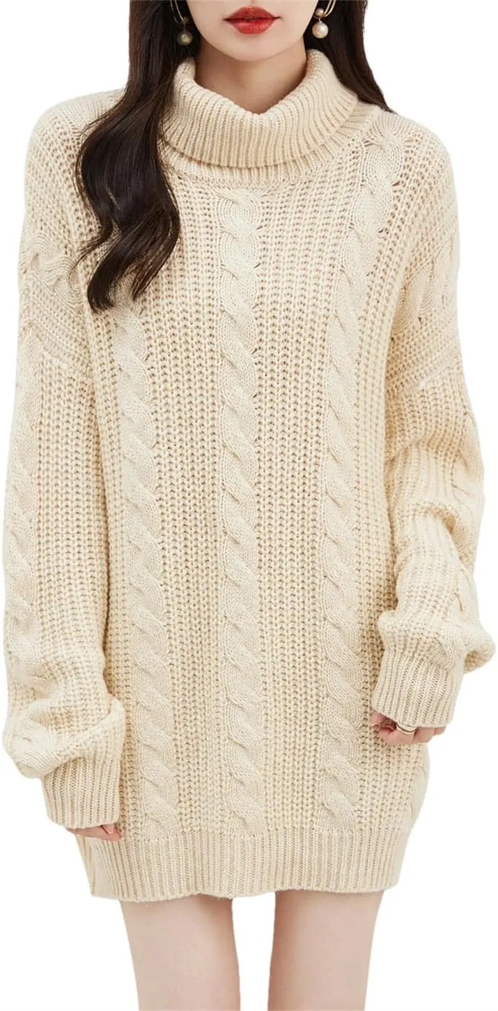 Women Merino Wool Turtleneck Sweater Oversized Pullover Soft Long Sleeve Knit Sweaters