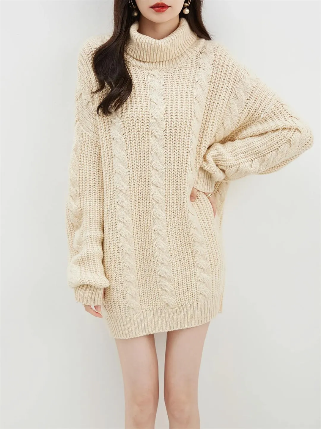 Women Merino Wool Turtleneck Sweater Oversized Pullover Soft Long Sleeve Knit Sweaters