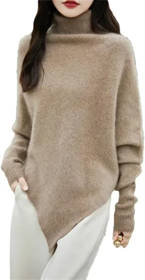 Women Turtleneck Sweater Wool Knitwear Long Sleeve Pullover Soft Shawl Oversized Sweaters