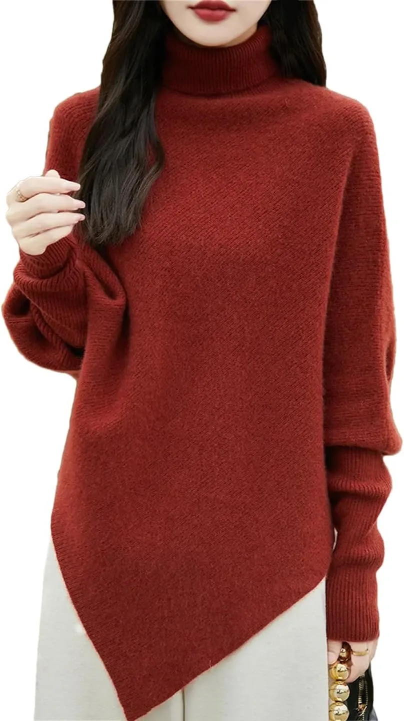 Women Turtleneck Sweater Wool Knitwear Long Sleeve Pullover Soft Shawl Oversized Sweaters