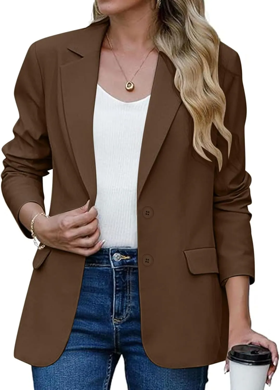 Womens Casual Blazers Long Sleeve Lapel Open Front Button Work Blazer Jackets Plus Size Business Blazer with Pockets