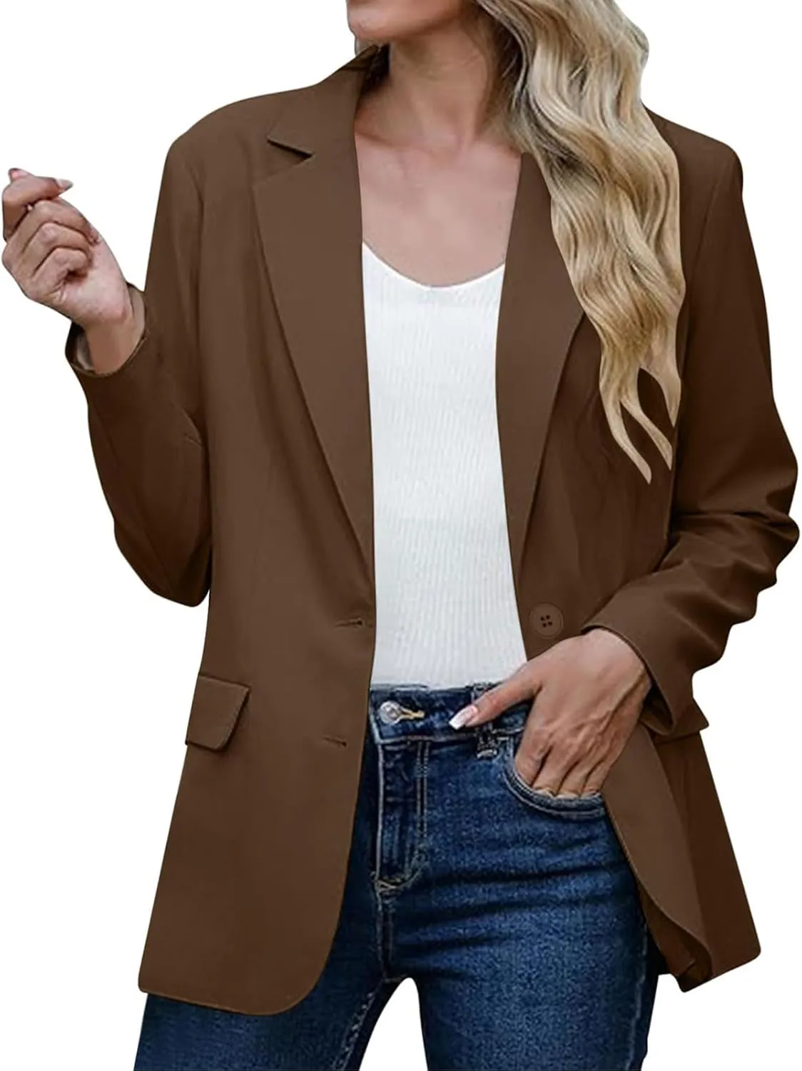 Womens Casual Blazers Long Sleeve Lapel Open Front Button Work Blazer Jackets Plus Size Business Blazer with Pockets