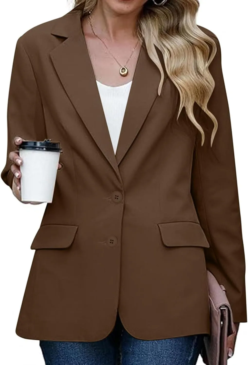 Womens Casual Blazers Long Sleeve Lapel Open Front Button Work Blazer Jackets Plus Size Business Blazer with Pockets