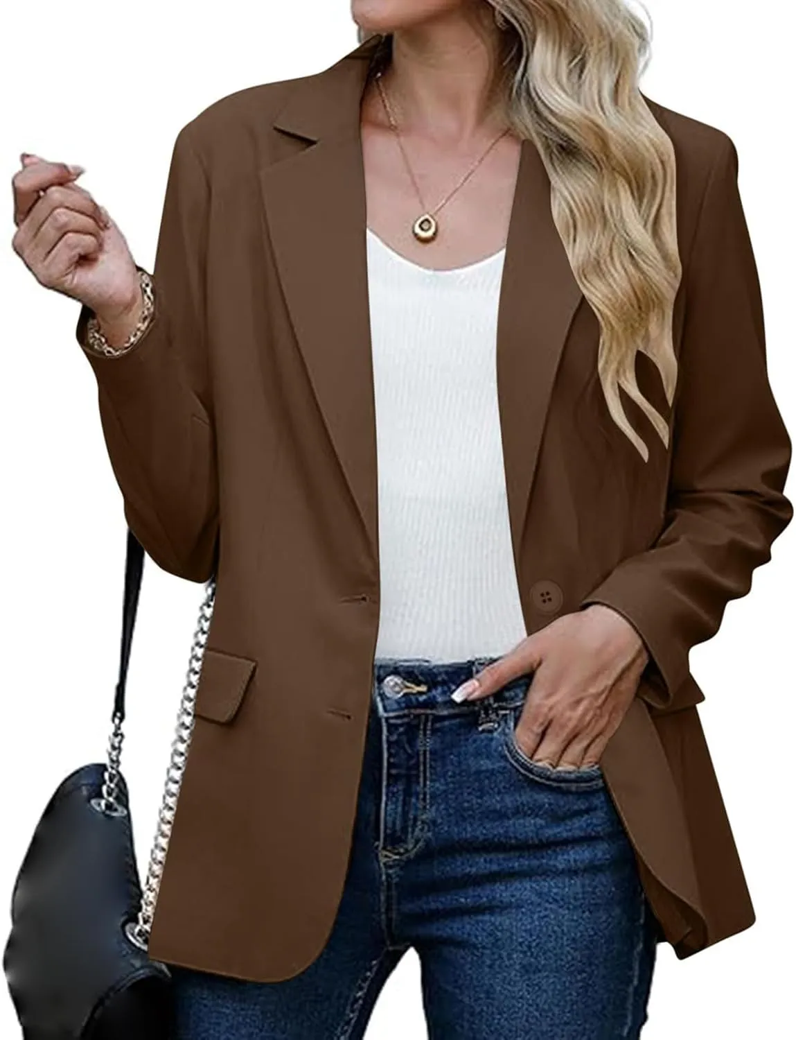 Womens Casual Blazers Long Sleeve Lapel Open Front Button Work Blazer Jackets Plus Size Business Blazer with Pockets