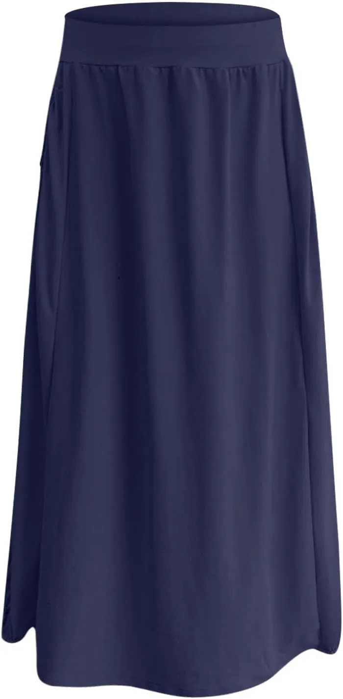 Womens Casual Maxi Skirts Trendy Elastic Waist Loose Long Skirt with Pocket Summer Solid Beach Vacation Outfits 2025