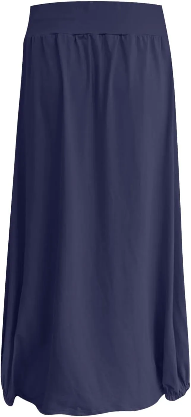 Womens Casual Maxi Skirts Trendy Elastic Waist Loose Long Skirt with Pocket Summer Solid Beach Vacation Outfits 2025