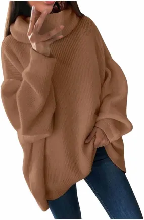 Womens Fall Oversized Sweaters 2023 Fashion Chic Turtleneck Batwing Long Sleeve Jumper Tops Soft Knitted Pullover