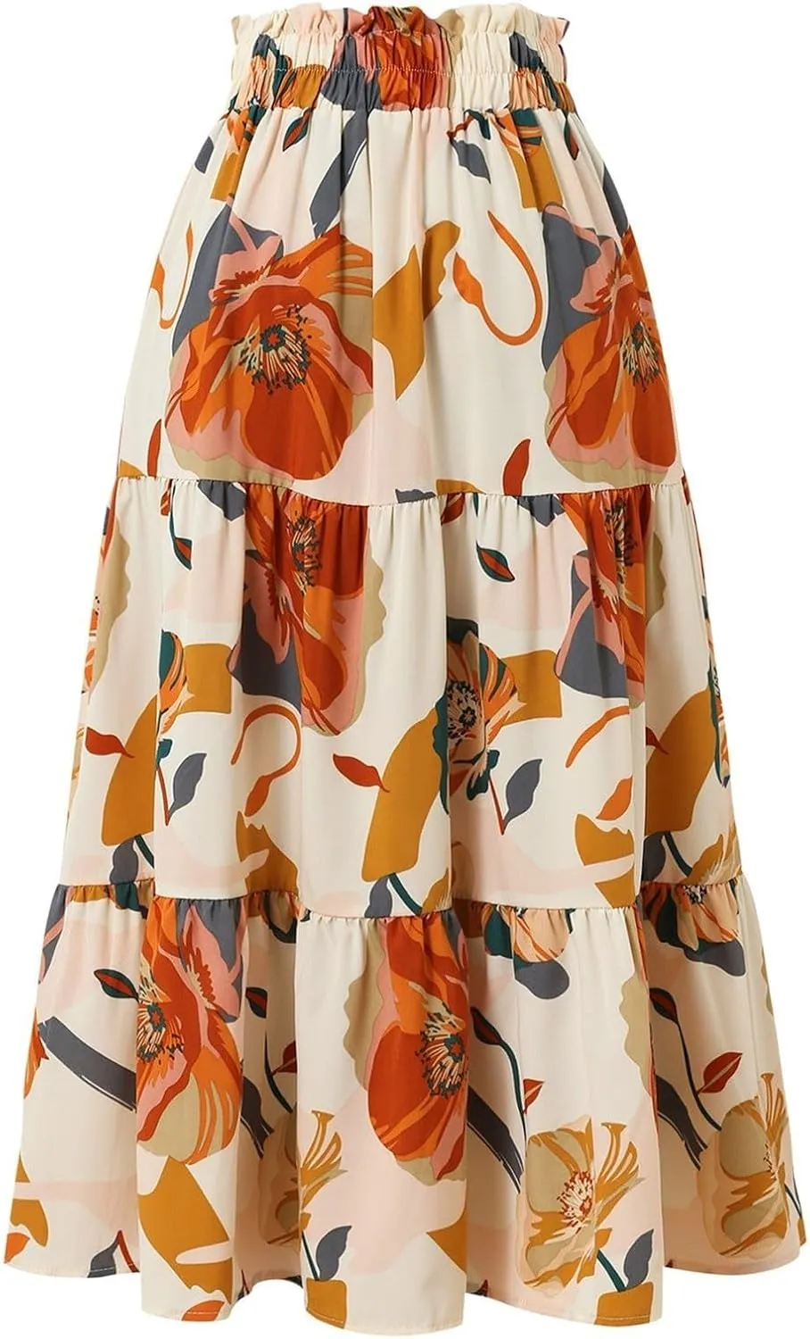 Womens Floral Maxi Skirts 2025 Summer Boho Ruffle Long Skirts for Women Women's A-Line Midi Skirt Flowy Dresses