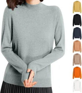 Womens Lightweight Sweaters Warm Cozy Soft Long Sleeve Mock Neck Knit Pullover Sweater Winter Basic Tee Tops