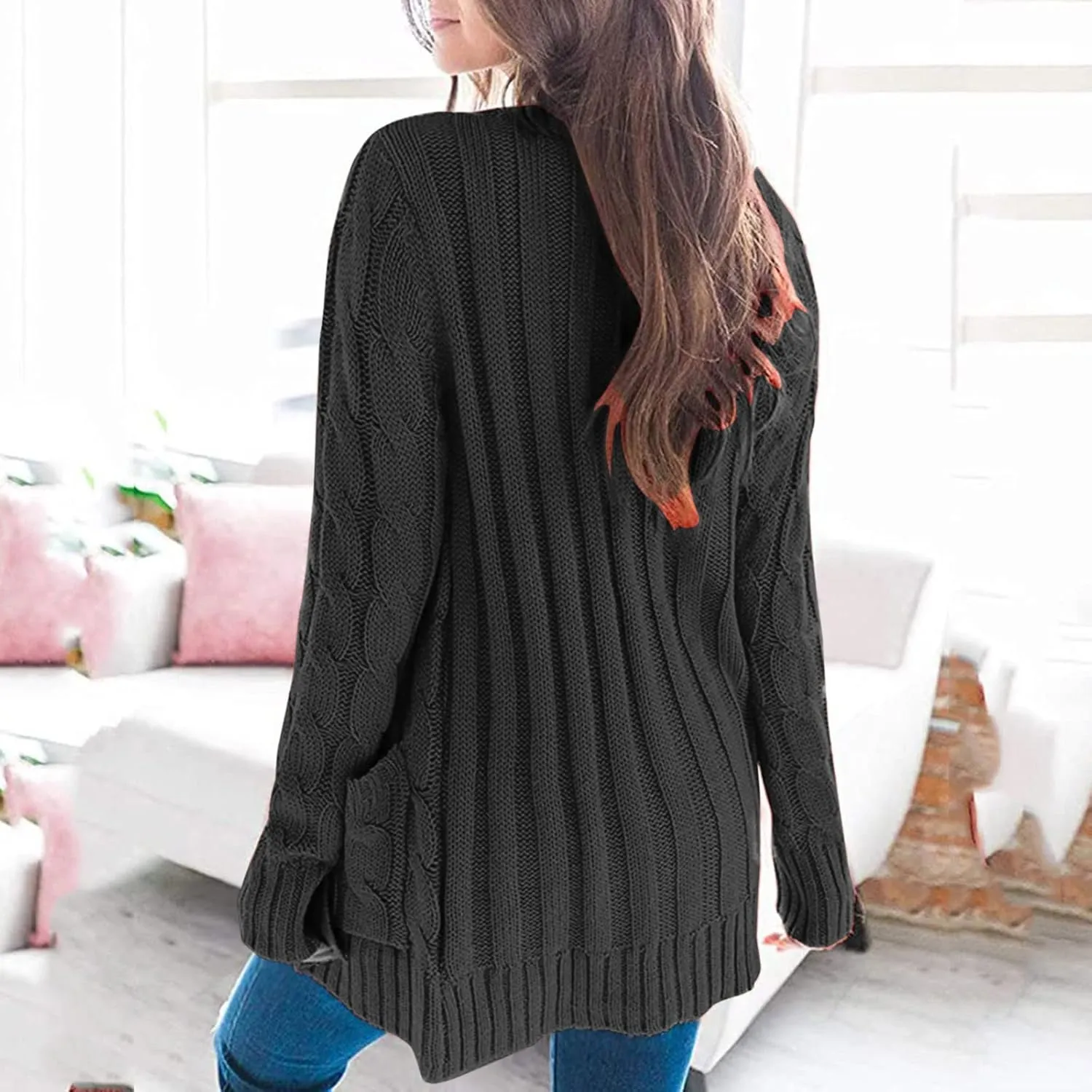 Women's Open Front Cardigan Sweaters 2024 Winter Fashion Button Down Cable Knit Chunky Warm Outwear Coats with Pocket