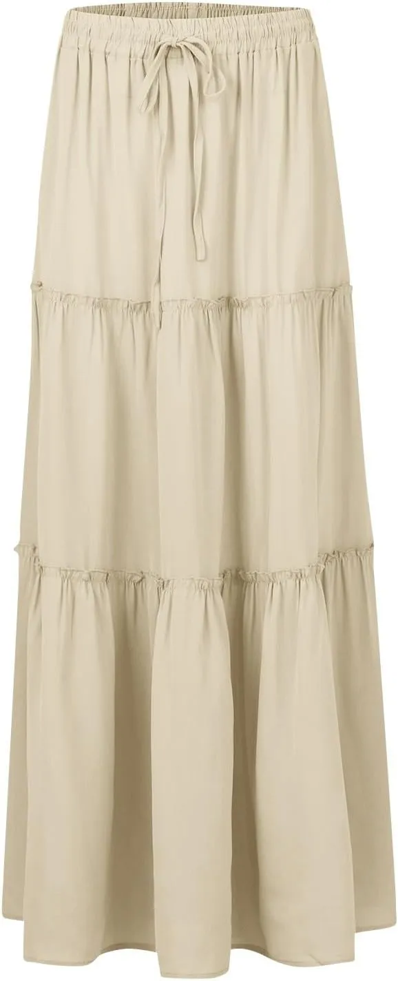 Women's Skirts Casual Summer Elastic High Waisted Flowy A Line Long Skirts Trendy Pleated Plus Size Maxi Skirts with Pockets