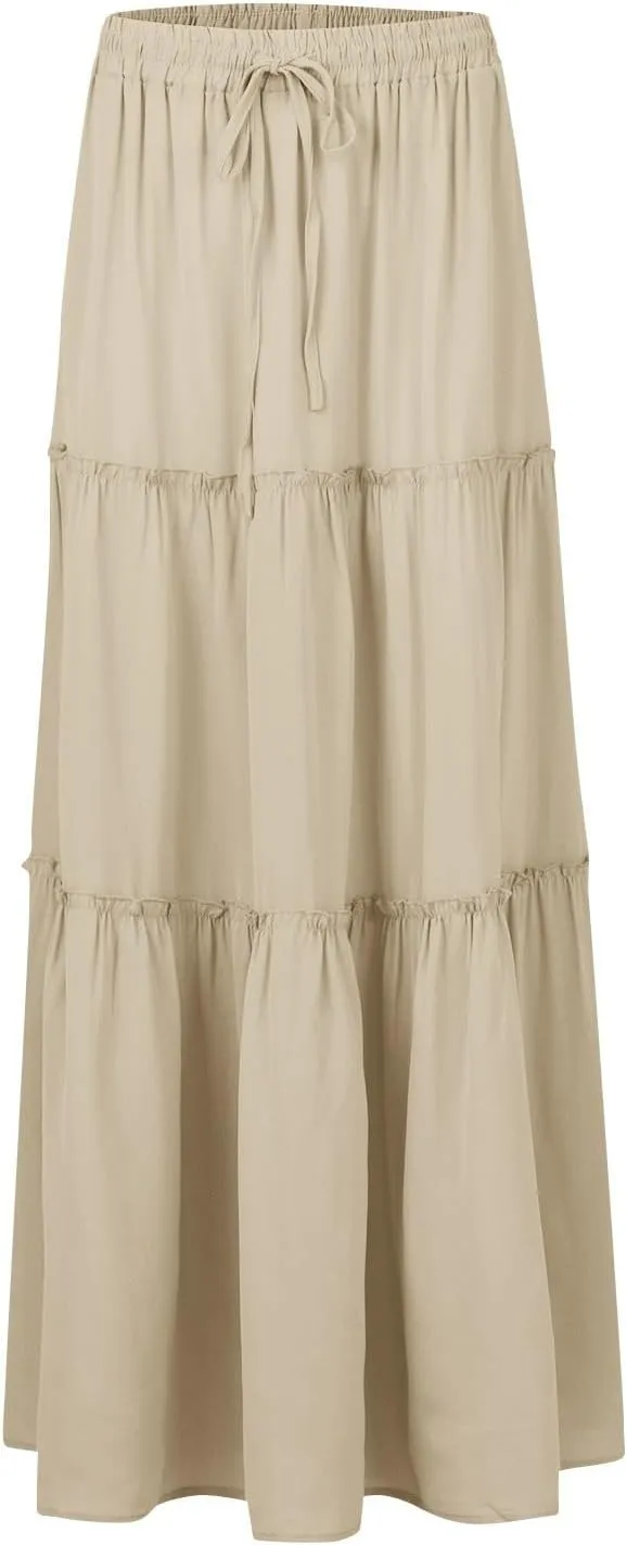 Women's Skirts Casual Summer Elastic High Waisted Flowy A Line Long Skirts Trendy Pleated Plus Size Maxi Skirts with Pockets