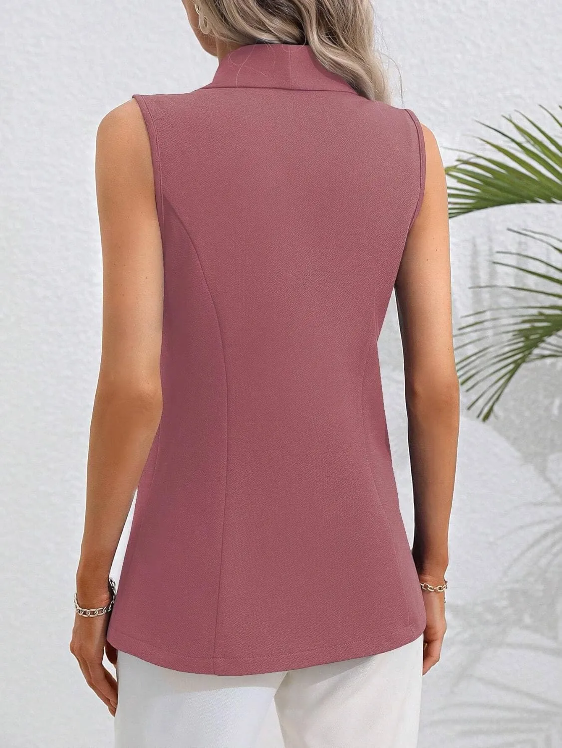 Women's Sleeveless Blazer Vest Casual One Button Open Front Blazers Summer Lightweight Work Office Vest Tops 2025