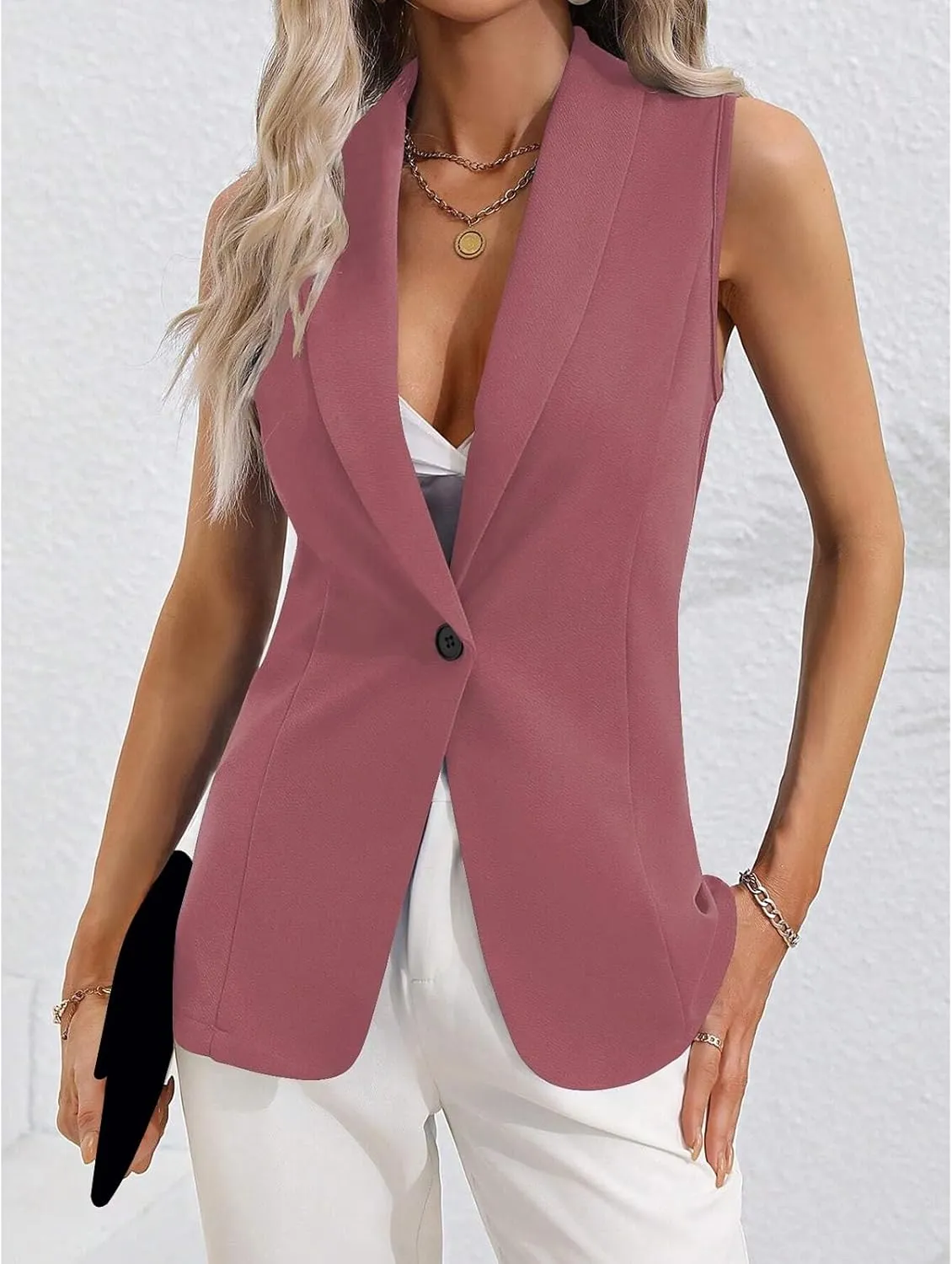 Women's Sleeveless Blazer Vest Casual One Button Open Front Blazers Summer Lightweight Work Office Vest Tops 2025