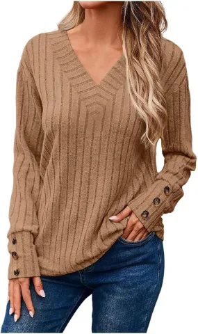 Womens Soft Long Sleeve V Neck Shirts Knitted Pullover Tunics Tops Casual Fall Lightweight Cozy Sweaters 2024