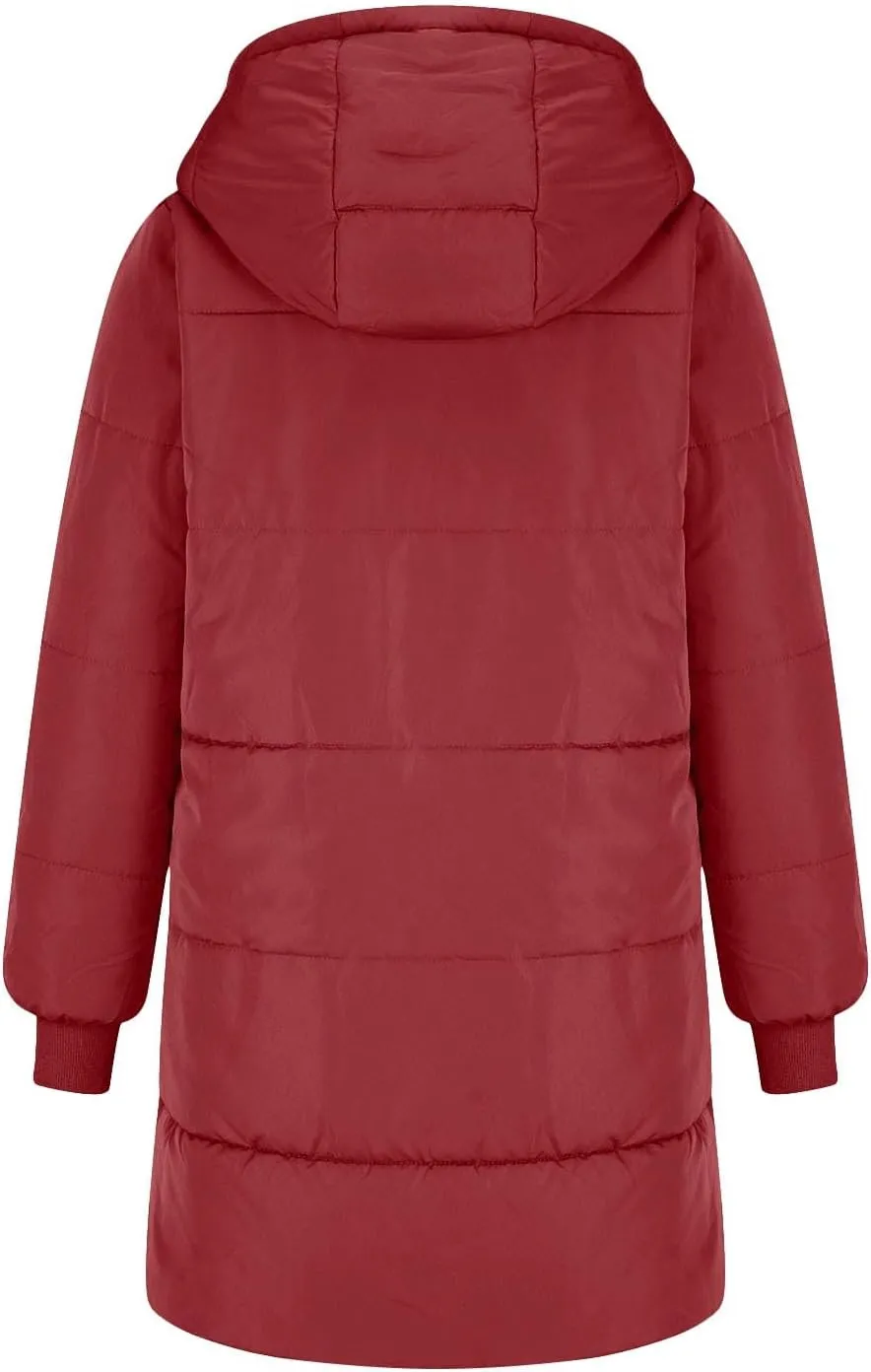 Womens Winter Warm Coats Sherpa Fleece Lined Jacket Puffer Jacket Thicken Down Jacket Warm Cotton Long Hooded Jackets
