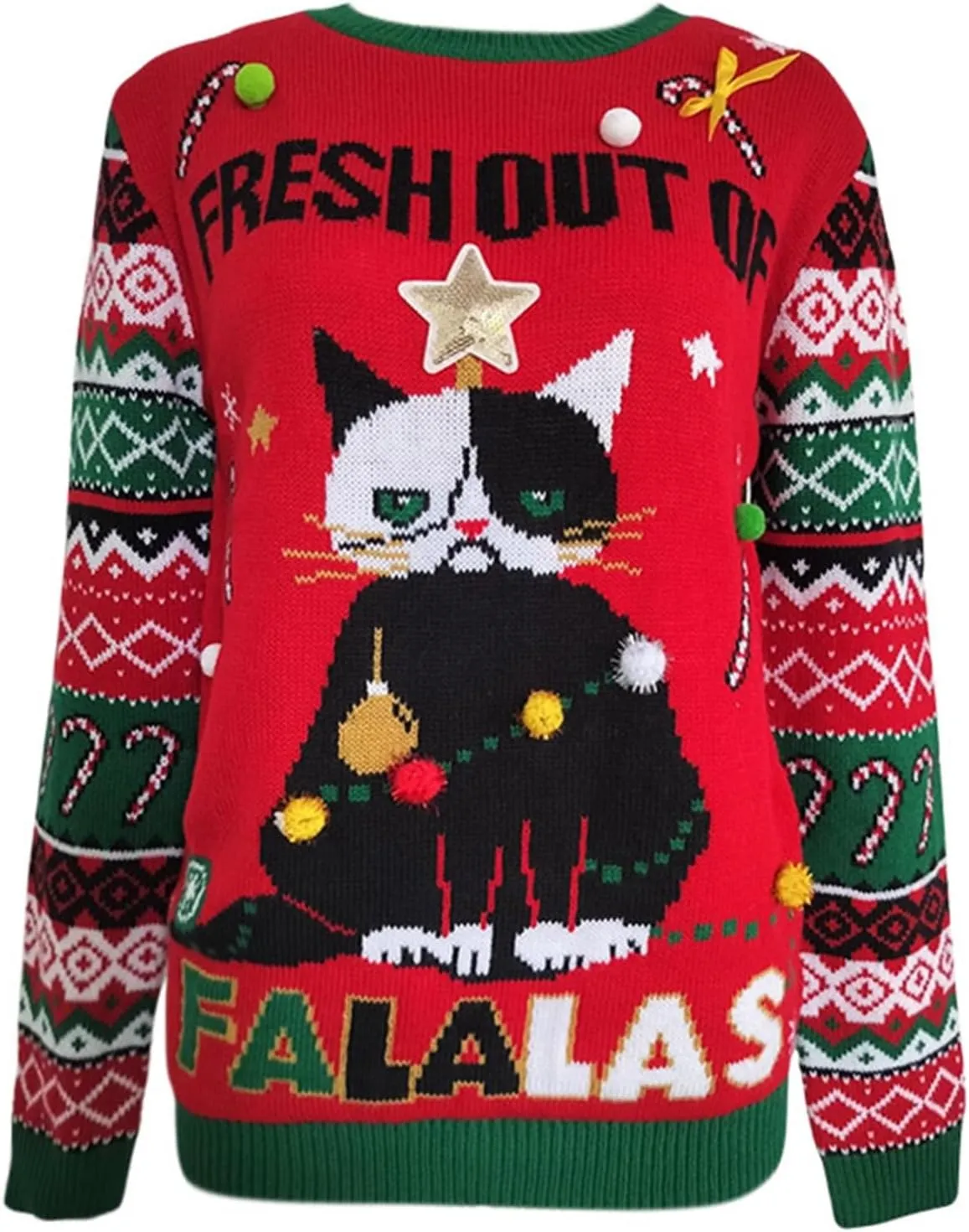 WYTong Christmas Sweaters Womens Christmas Tree Printed Sweatshirt Crew Neck Soft Warm Pullover Tops Funnny Xmas Sweater